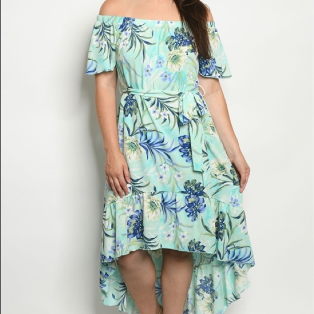 Mint floral high low dress plus